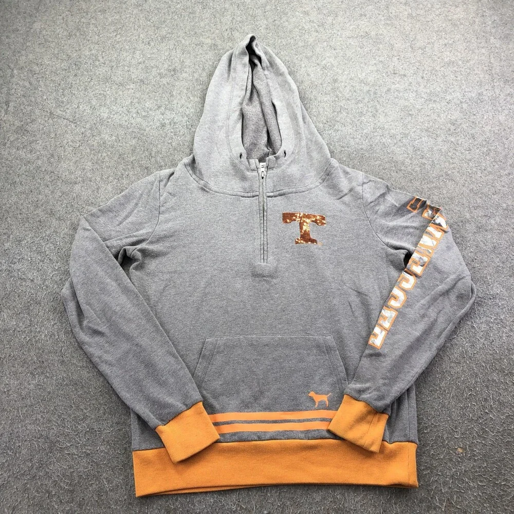 Tennessee Volunteers Sweatshirt Womens Small Gray Victoria's Secret PINK 1/4 Zip